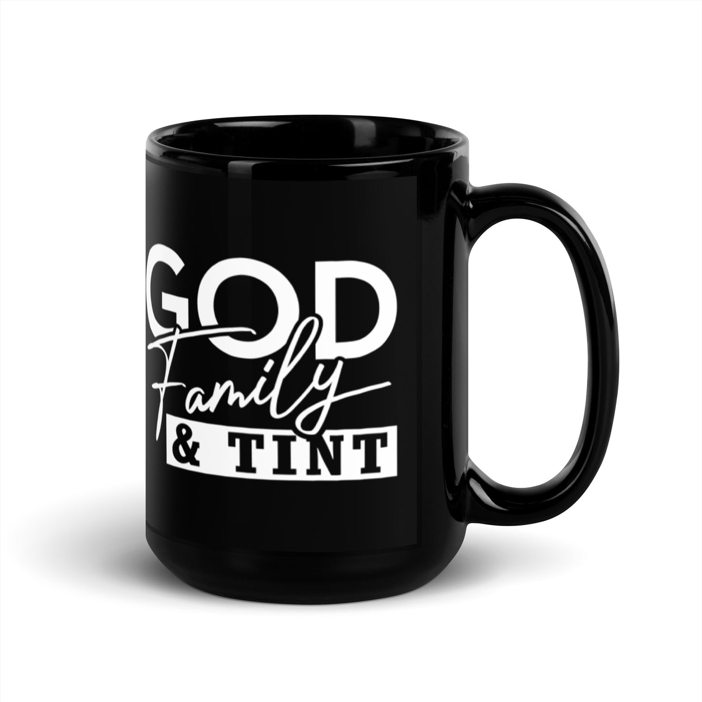GOD FAMILY & TINT Black Coffee Mug